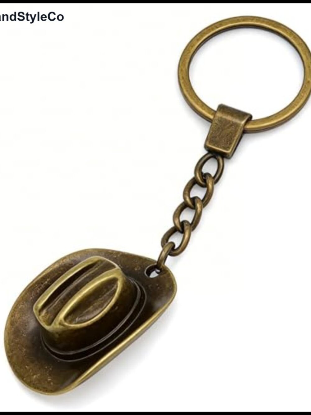 Western Country Cowboy Hat Keychain Charm Bronze Zinc Alloy Loop Clip